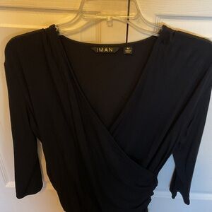 IMAN Elegant Black V-Neck Top